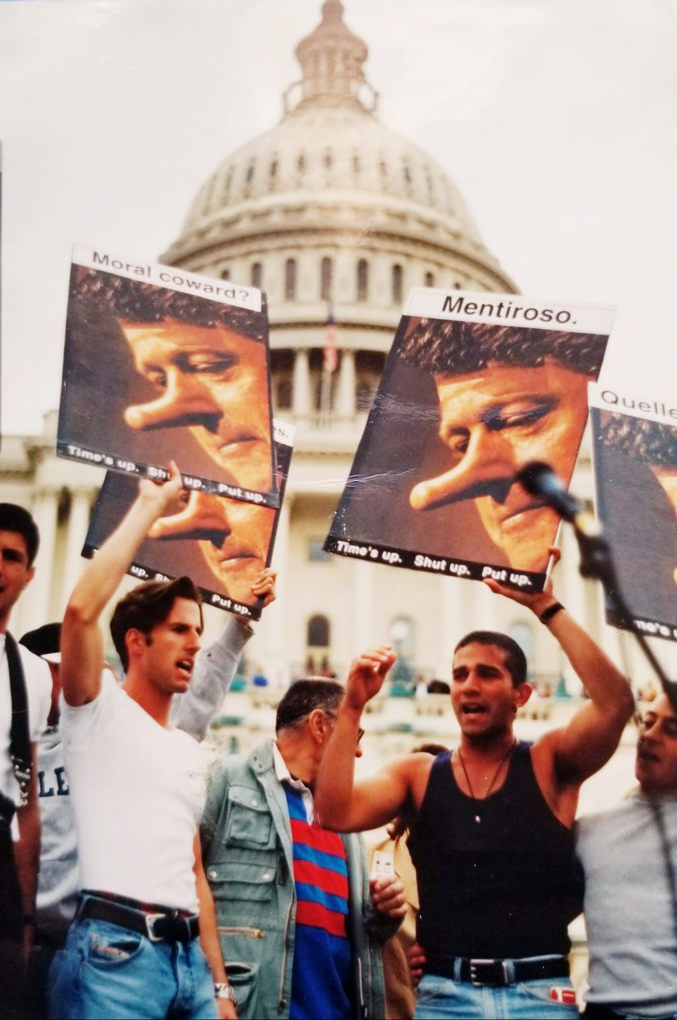 Moises Agosto, Larry Kramer and members of Act Up protesting outside the Washington Capitol during the 1993 National March. Photographer: Jose Gutierrez